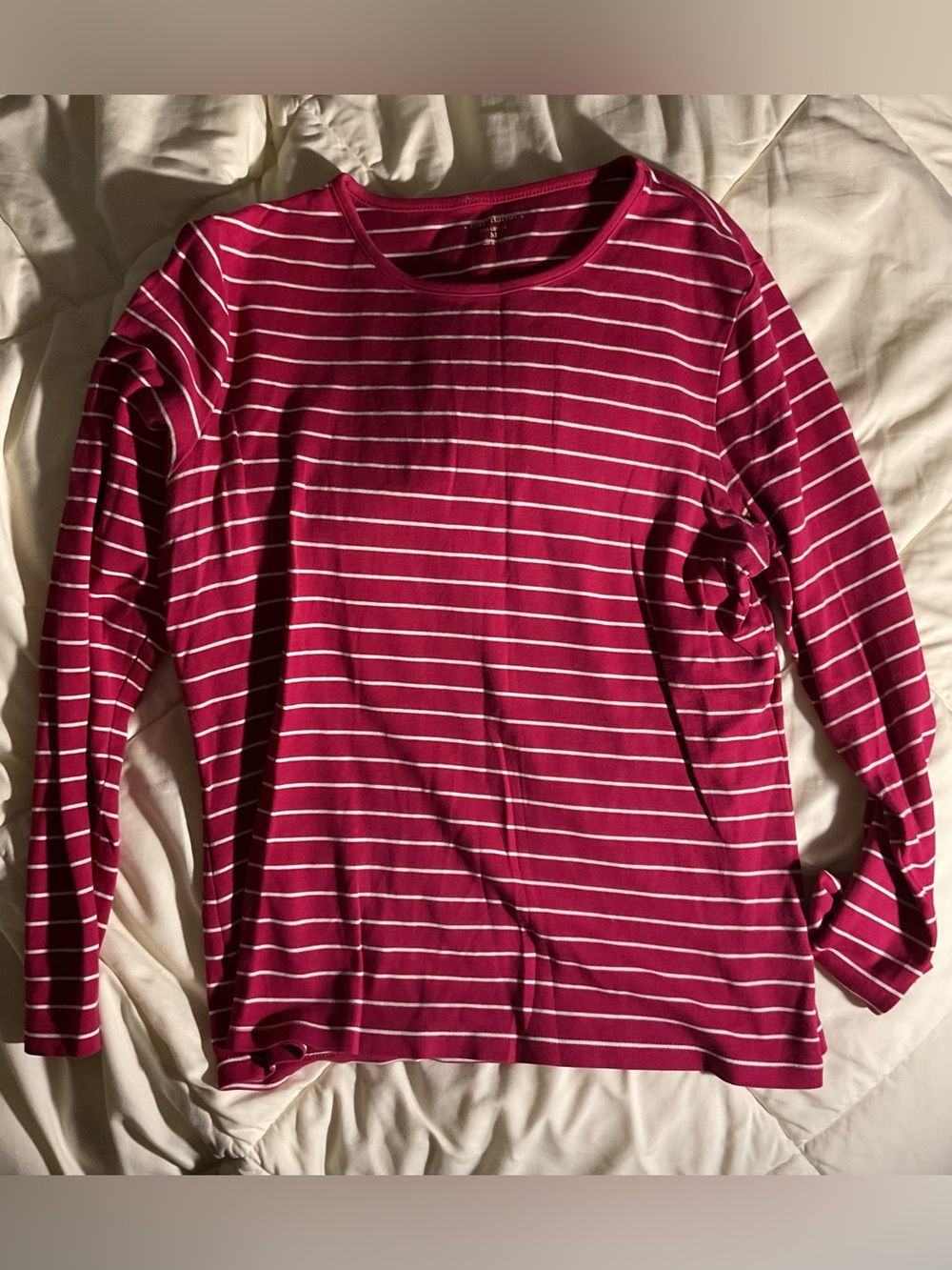 croft & barrow Raspberry Pink and White Striped Long Sleeve Top